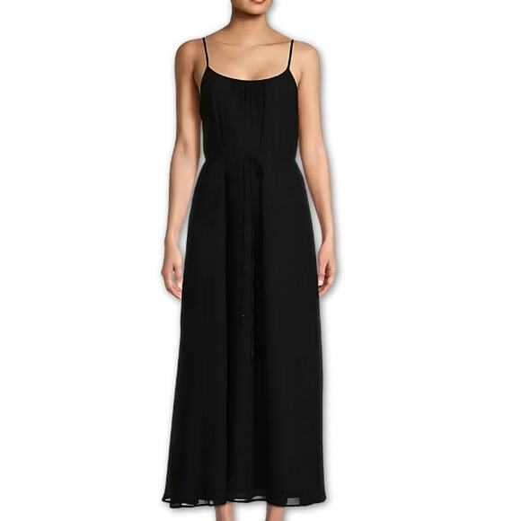 Sam Edelman Maxi Slip Dress Sleeveless Belted Side Pockets Black Women's L NWOT - Picture 1 of 9
